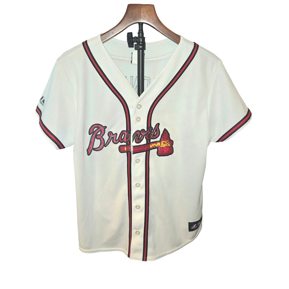 Majestic VTG Atlanta Braves Baseball Jersey Womens XL White Chipper Jones 10 MLB